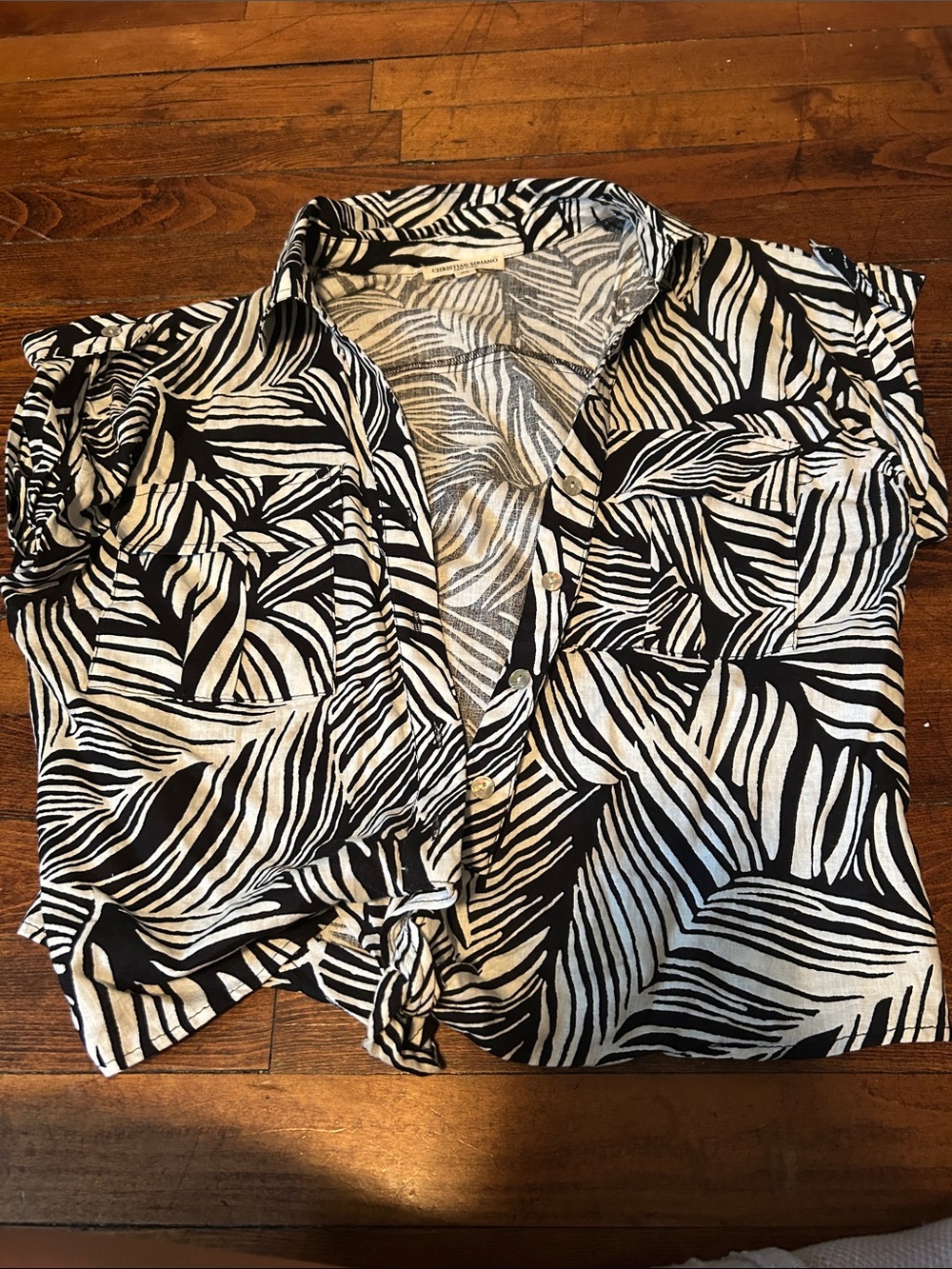 Christian Siriano Black and White Zebra-Print Button Down Shirt